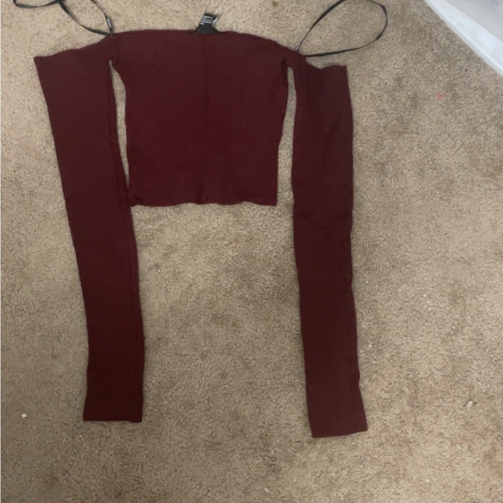 Burgundy Off-Shoulder Long Sleeve Top